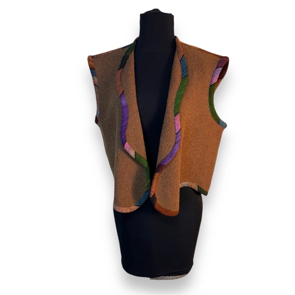Vintage Candiss Cole vest Art to Wear Brown Open Size P Small Draped Wool
